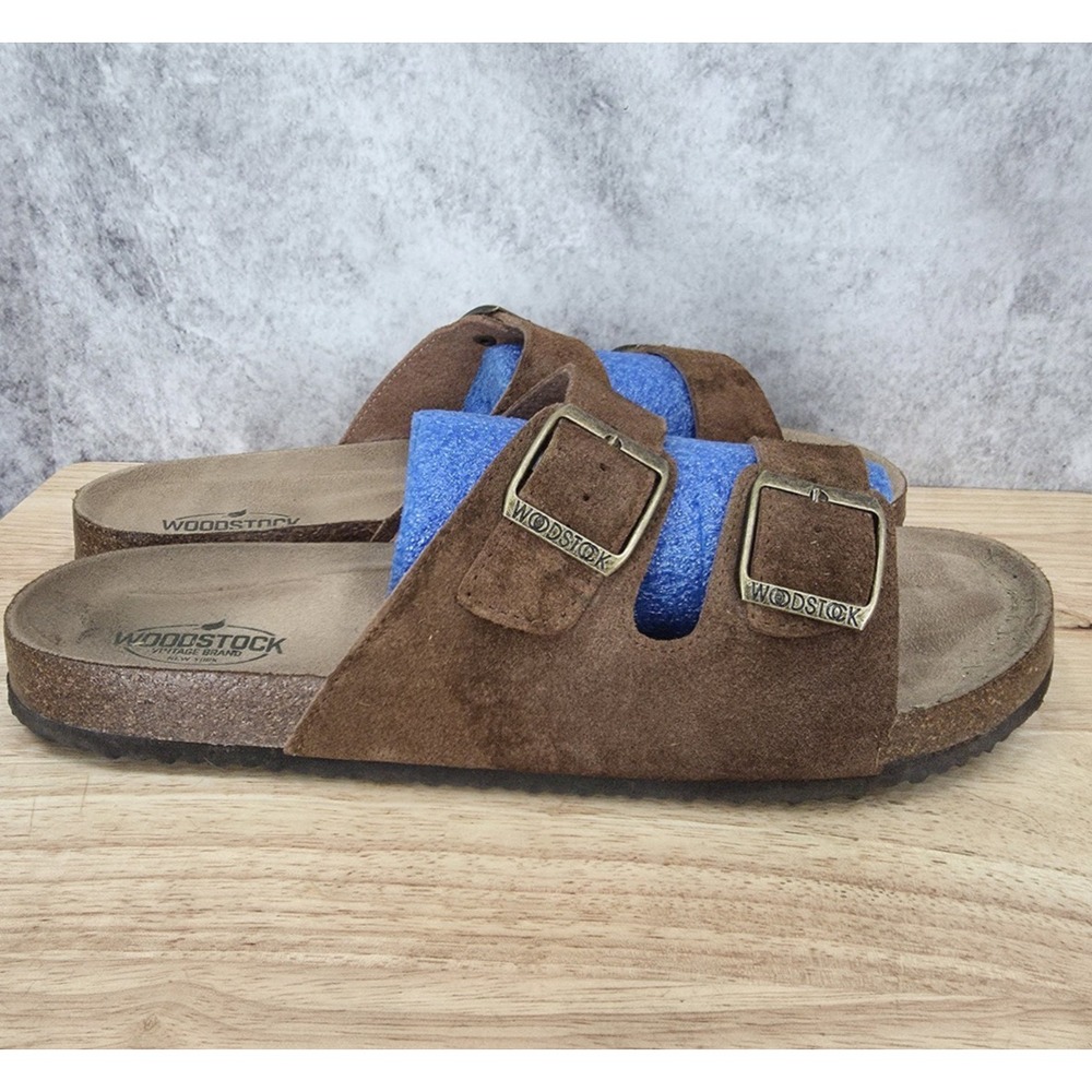 Woodstock Bert Slide Sandals Men 13 M Brown Suede Leather Slip On Buckle Straps